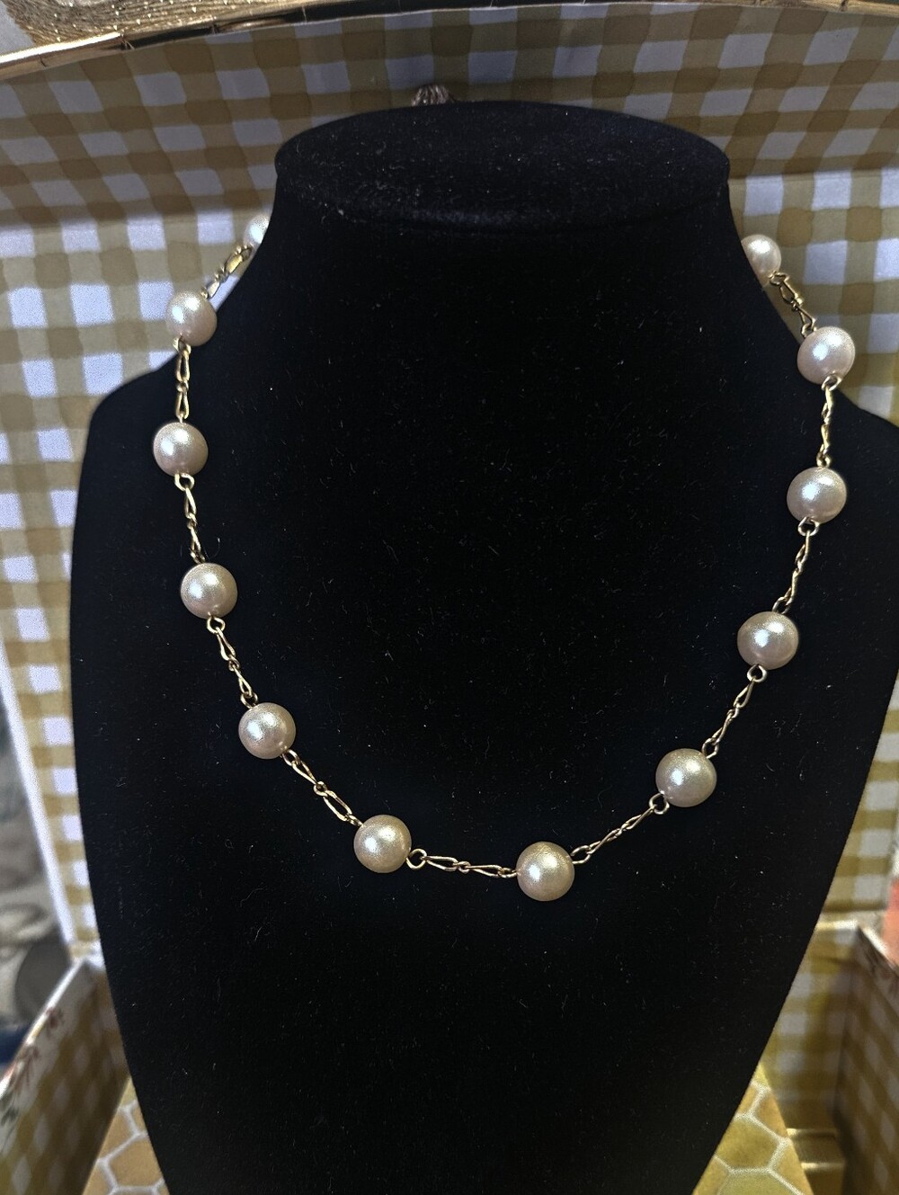 Pearl Necklace Goldtoned Chain 15" Fits Me Like Choker